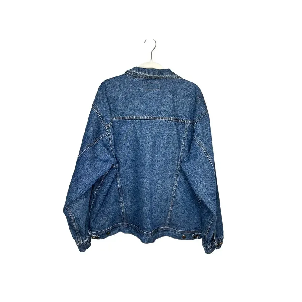 Wrangler Mens Rugged Wear Denim Jacket 2XL Blue Medium Wash Button Up Cotton